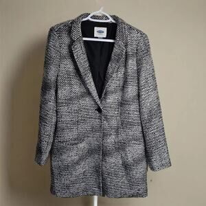 Old Navy Black & White Patterned Blazer-Style One-Button Women’s Coat Size M
